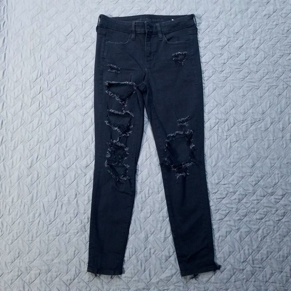 American Eagle‎ Jeans Womens 6 Short Black Jegging Next Level Stretch Dark Denim